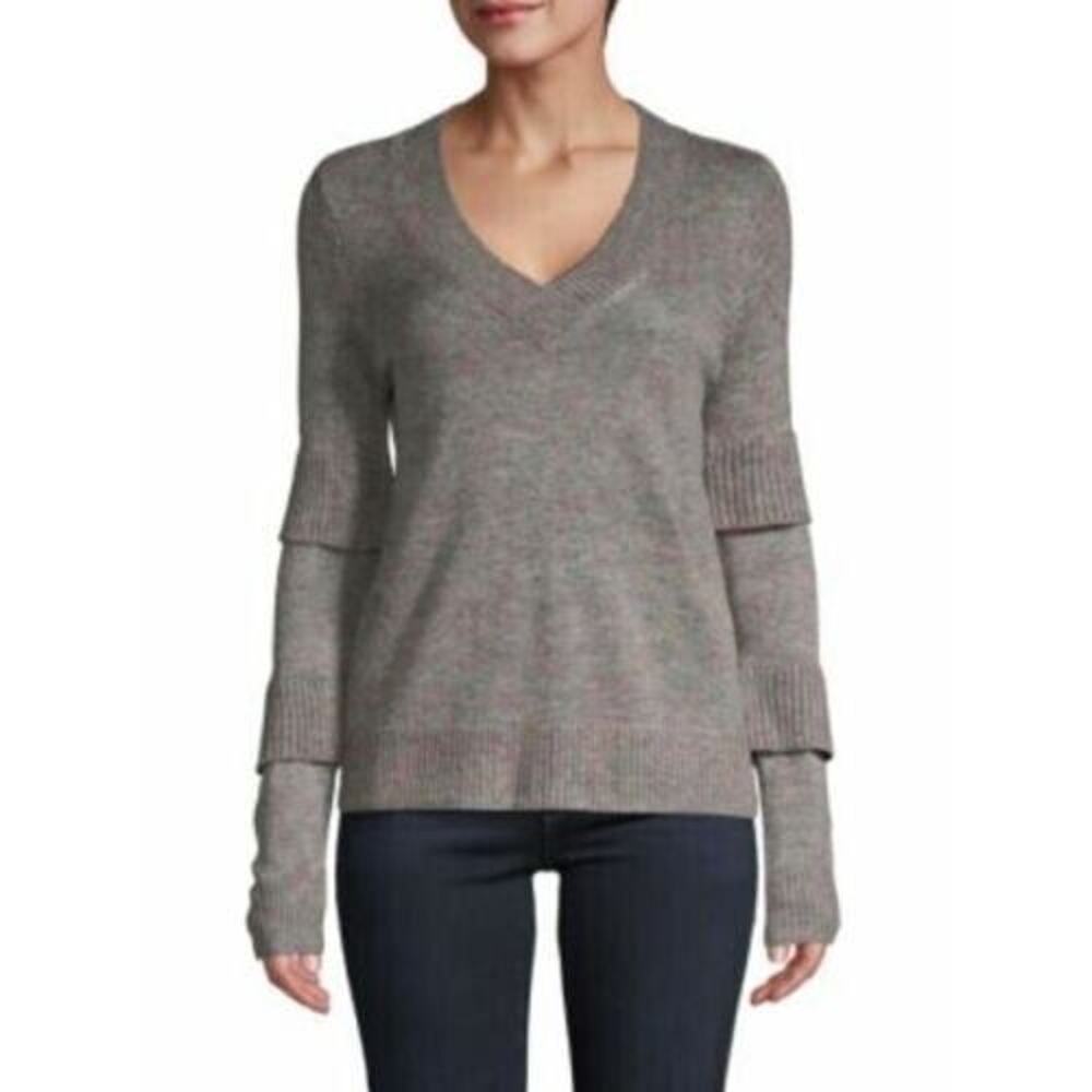 Design History Women's V-Neck Pullover Sweater in Fun Grey Medium MSRP $118